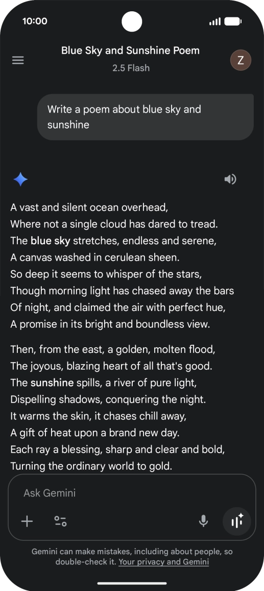 You can ask Gemini to generate a text based on your description.
