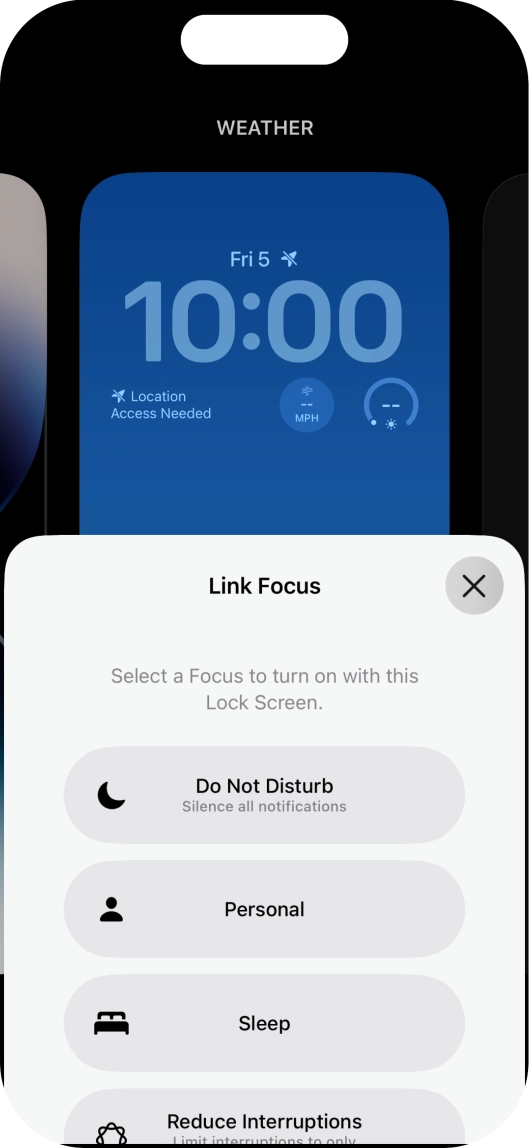 Press the required focus mode.