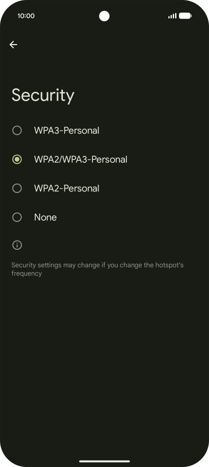 Press WPA3-Personal to password protect your Wi-Fi hotspot.