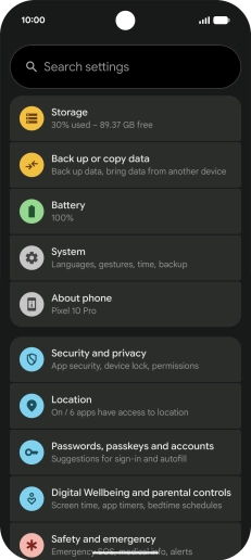 Press Security and privacy.