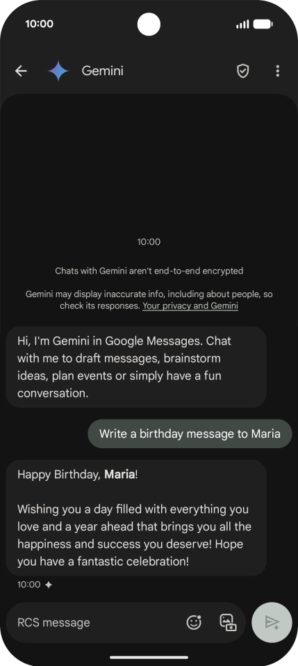 The text suggestion from Gemini is displayed.