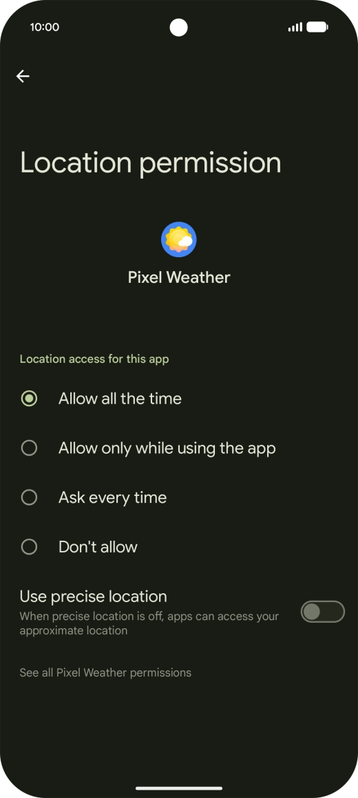 Press the required setting.