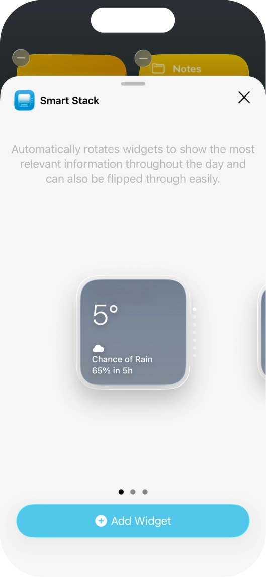 Slide your finger right or left on the screen to select the required widget size.