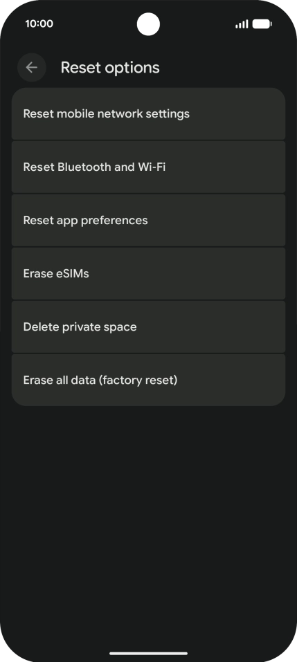 Press Erase all data (factory reset).
