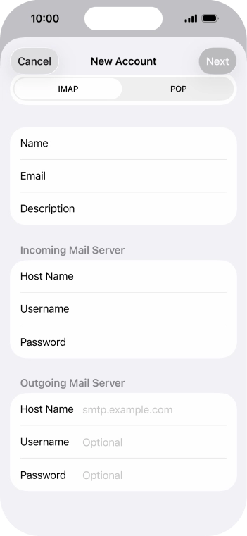 Press Host Name and key in the name of your email provider's outgoing server.
