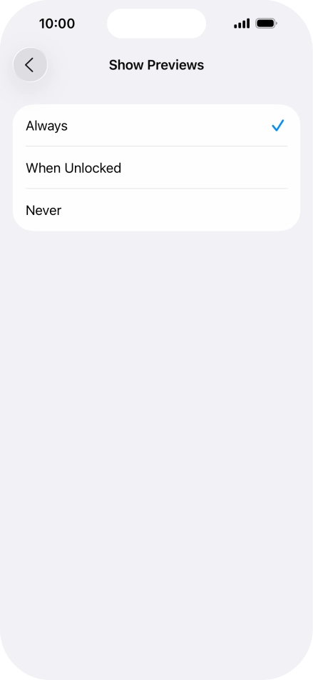 To select notification preview on the lock screen, press Always.