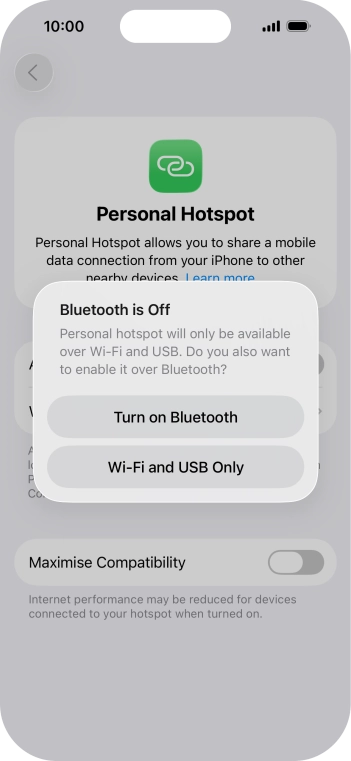 If Wi-Fi is turned on, press Wi-Fi and USB Only.