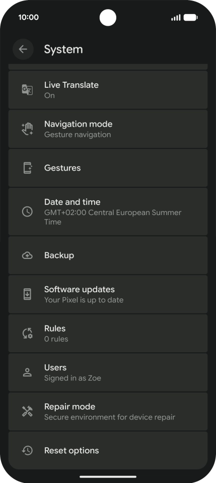 Press Reset options.