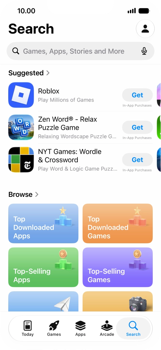 Press the search field and key in the name or subject of the required app.