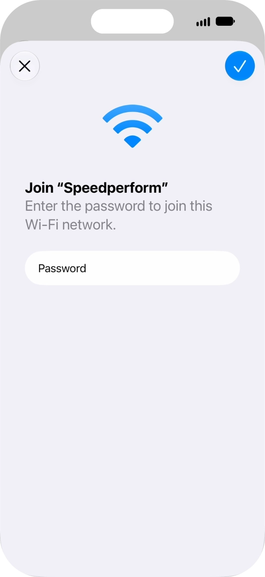 Key in the password for the Wi-Fi network and press the confirm icon.