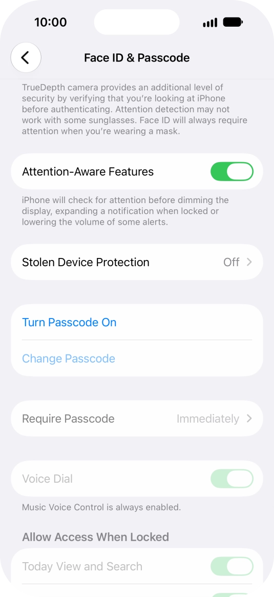 Press Turn Passcode On and key in a phone lock code of your own choice twice.