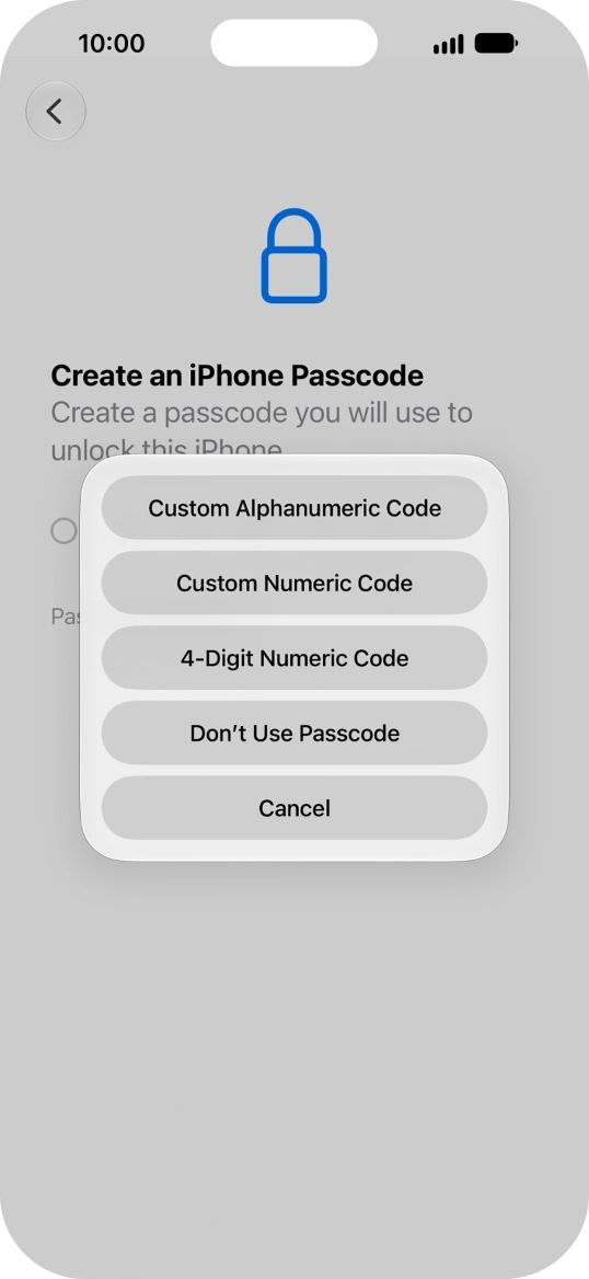 Follow the instructions on the screen to turn on use of phone lock code or press Don't Use Passcode.