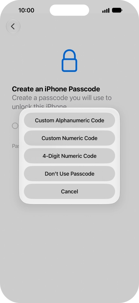 Follow the instructions on the screen to turn on use of phone lock code or press Don't Use Passcode.