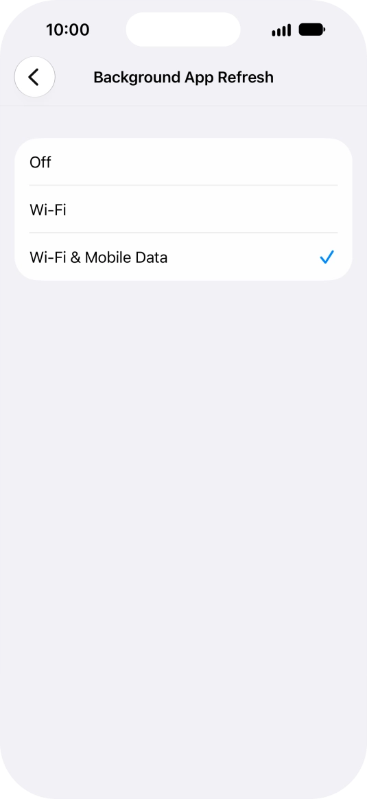 To turn off background refresh of apps, press Off. To turn off background refresh of apps, press Off.