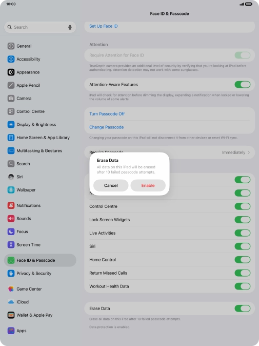 If you turn on the function, press Enable. If you turn on the function, press Enable.