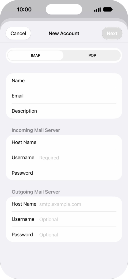 Press Username and key in the username for your email account.