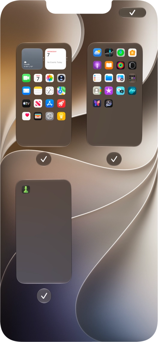 Press the fields below the required home screen pages to select or deselect them.
