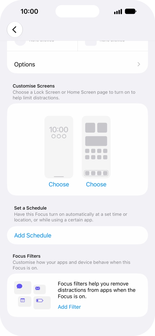 Press Add Schedule and follow the instructions on the screen to select settings for automatic activation of Do Not Disturb.