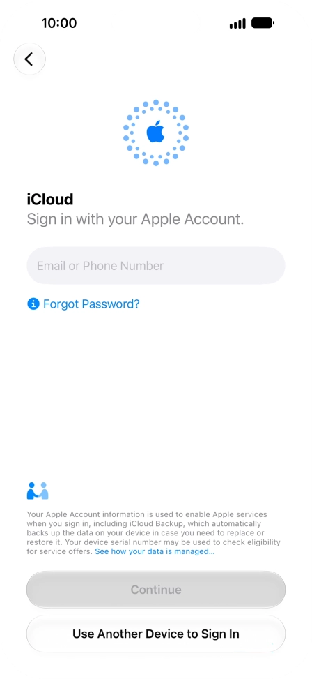 Press Email or Phone Number and key in the username for your Apple Account.