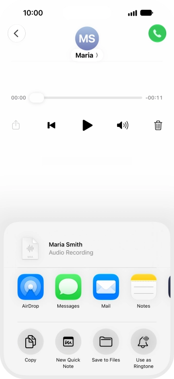 Press the required setting and follow the instructions on the screen to share or save the message.