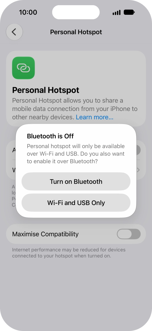 If Wi-Fi is turned on, press Wi-Fi and USB Only.