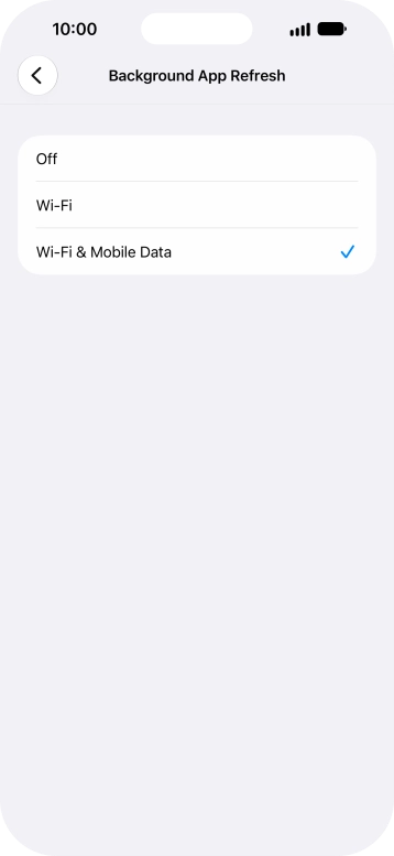 To turn off background refresh of apps, press Off.