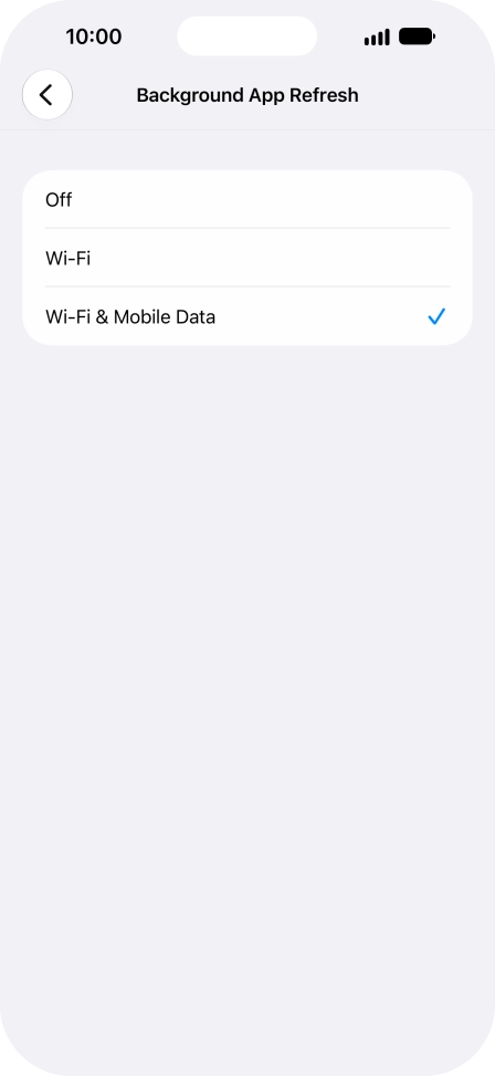 To turn off background refresh of apps, press Off. To turn off background refresh of apps, press Off.