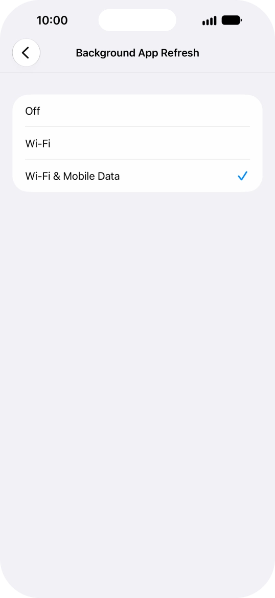 To turn off background refresh of apps, press Off. To turn off background refresh of apps, press Off.