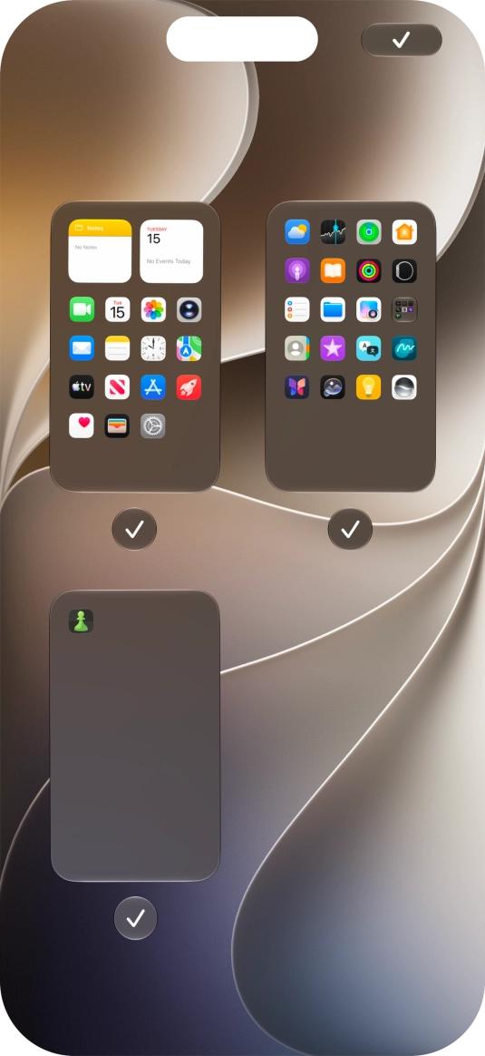 Press the fields below the required home screen pages to select or deselect them. Press the fields below the required home screen pages to select or deselect them.