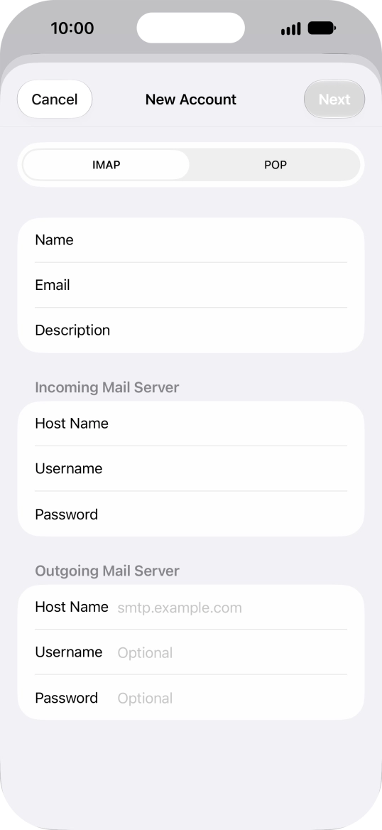 Press Host Name and key in the name of your email provider's outgoing server.