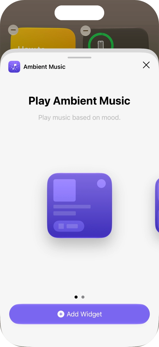Slide your finger right or left on the screen to select the required widget size.