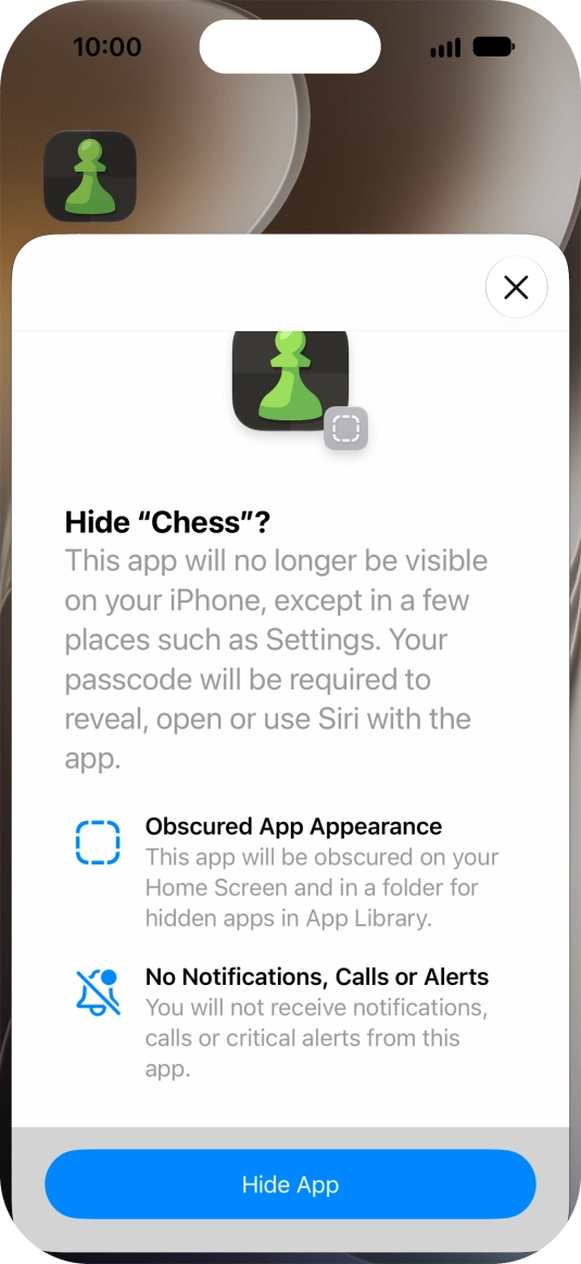Press Hide App.