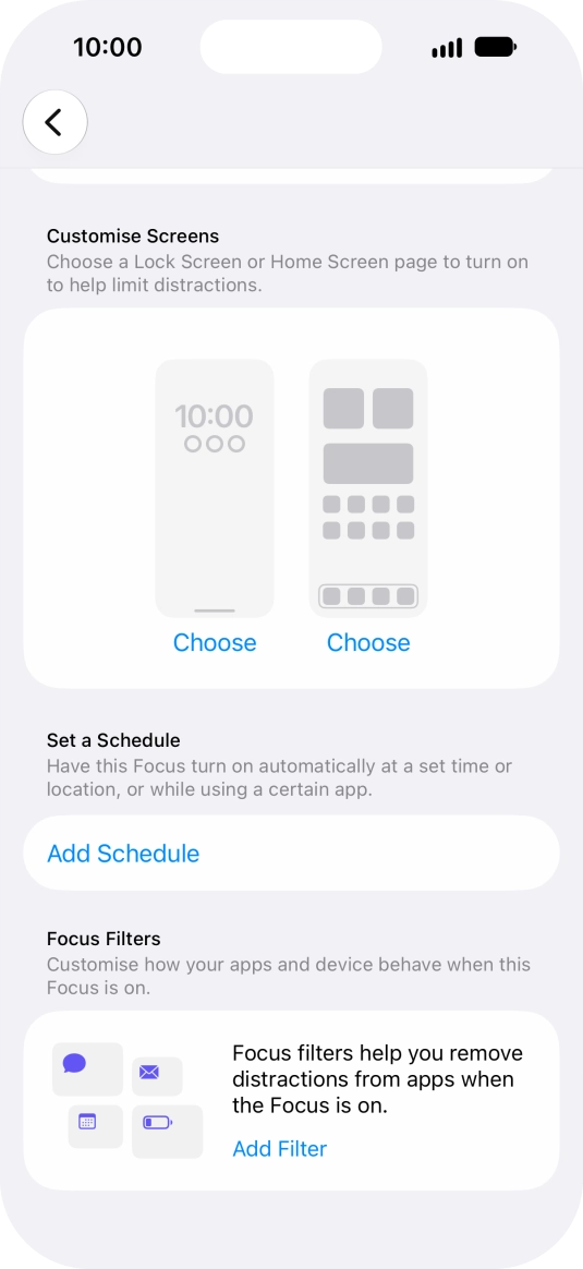 Press Add Schedule and follow the instructions on the screen to select settings for automatic activation of Do Not Disturb.