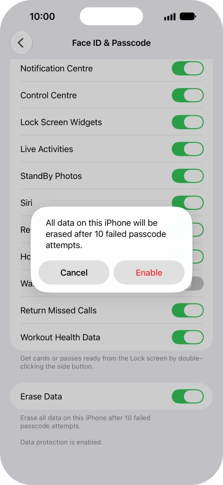 If you turn on the function, press Enable.