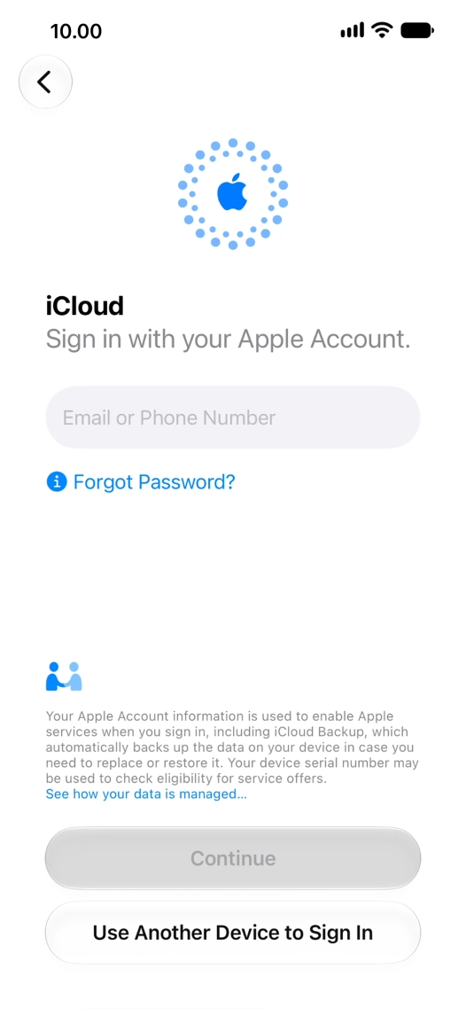 Press Email or Phone Number and key in the username for your Apple Account.