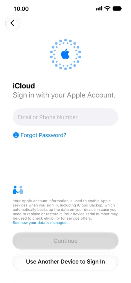 Press Email or Phone Number and key in the username for your Apple Account.