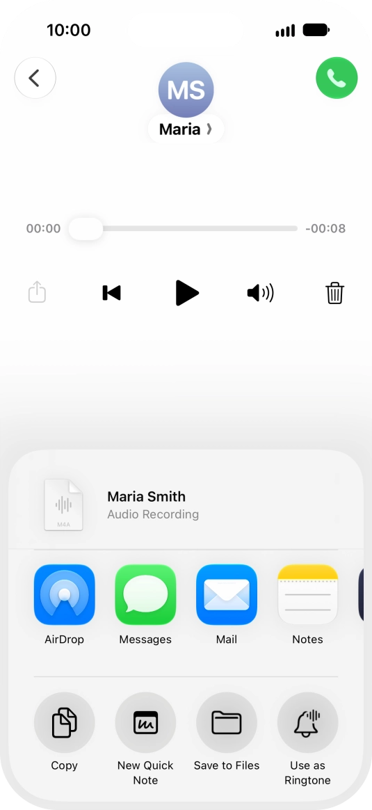 Press the required setting and follow the instructions on the screen to share or save the message.