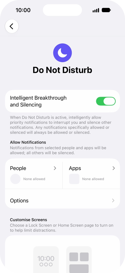 Press People and follow the instructions on the screen to select which contacts you would like to receive calls and notifications from when Do Not Disturb is turned on.