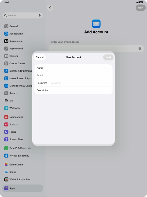 Press Password and key in the password for your email account.