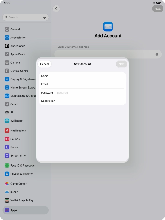 Press Password and key in the password for your email account.