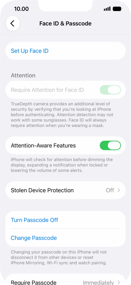 Press Turn Passcode Off and key in the phone lock code.