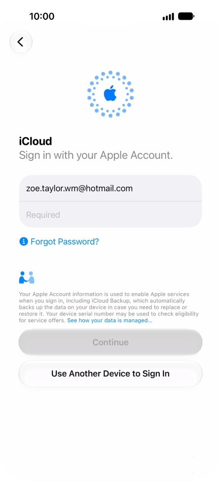 Press Required and key in the password for your Apple Account.