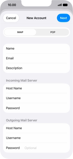 Press Password and key in the password for your email account.