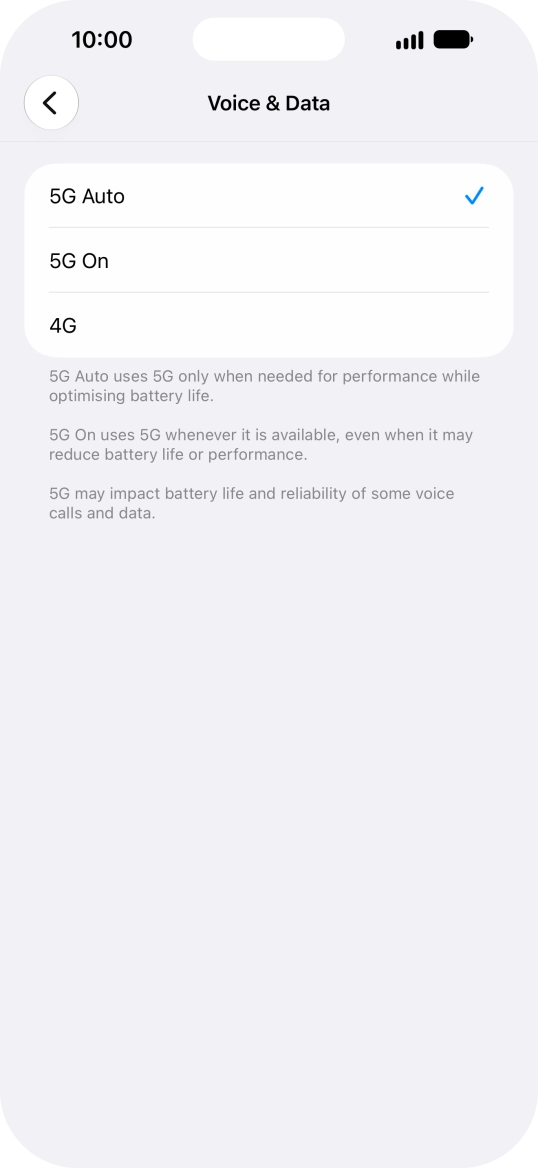 To turn on automatic switch between 5G and 4G, press 5G Auto.