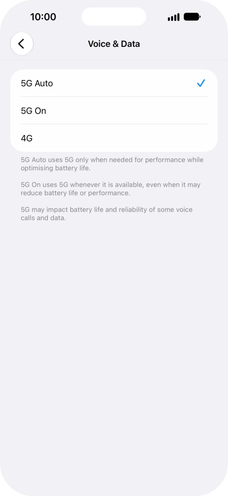 To turn on automatic switch between 5G and 4G, press 5G Auto.
