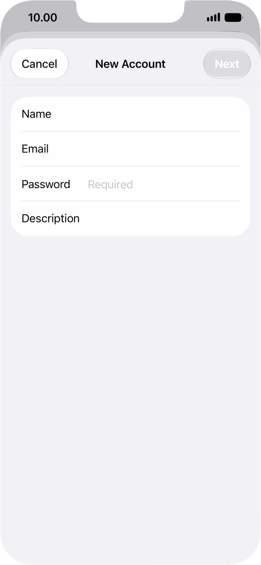 Press Password and key in the password for your email account. Press Password and key in the password for your email account.