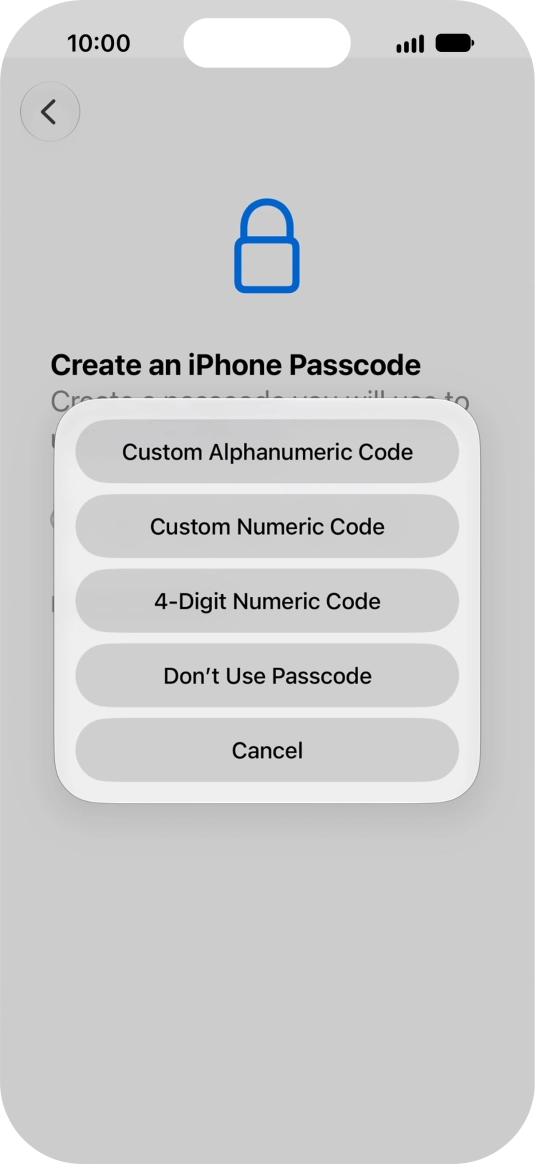 Follow the instructions on the screen to turn on use of phone lock code or press Don't Use Passcode.