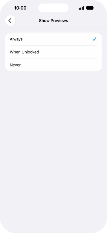 To select notification preview on the lock screen, press Always.