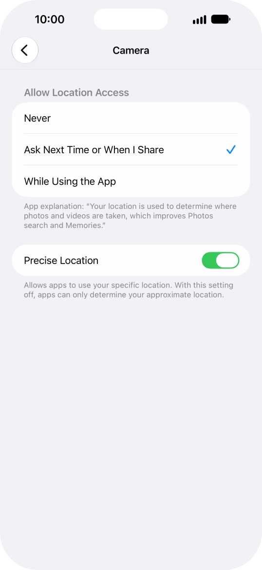 Press the required setting to turn the function on or off.
