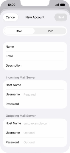 Press Username and key in the username for your email account.